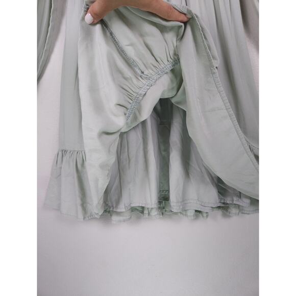 ZESICA Size L Smocked Long Sleeve Ruffle Hem Dress Light Sage Green - Picture 14 of 15